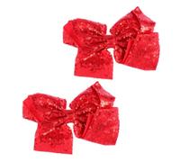 WOONEKY Decorative Bowknot Hair Clip Barrette 2pcs 20cm Large Red Sequined Hairpins for Children Girls Festival Party Accessories