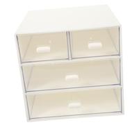 WOONEKY Desktop Organizer with 4 White Drawer Compartments, Multi-purpose Stationery Storage Box for Office and Makeup Tools, Compact Cosmetic Display Case for Home and Desk Use