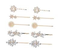 WOONEKY Diamond Hair Clips and Rhinestone Barrettes Set, 10pcs Gold Sunflower Leaf Crystal Bobby Pins for Women, Sparkling Hair Accessories for Prom, Wedding, Party, Everyday Use