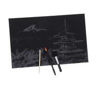 WOONEKY DIY Scratch Picture Mount Fuji Night Scene Scratchboard with Gold Plated Pen and Black Brush Creative Craft Painting Kit for Adults and Reveal Bright Colors and Patterns