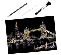 WOONEKY DIY Tower Bridge Scratch Painting Kit with Tools Bamboo Stylus Gold Pen Black Brush for Arts Crafts London City Night Scratch Drawing Paper for Creative Imagination and Easy