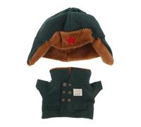WOONEKY Doll Army Costume with Coat and Hat for Stuffed Animals Warm Polyester Winter Outfit for Pretend Play Creative Green Uniform for Imaginative Roleplaying and Storytelling