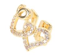 WOONEKY Double Heart Unique Fashion Forward Design Rhinestone Copper Tooth Grill Radiant Shine and Comfortable Fit for Men and Women for Performances and Daily Life
