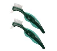 WOONEKY Dual Head Denture Brush 2pcs Double Sided Hard Bristle Toothbrush for False Teeth and Partial Dentures Daily Plaque Removal Travel Oral Care Tool