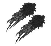 WOONEKY Elegant Angel Wing Lace Appliques for Sewing Black Embroidered Wings for Clothing Repair DIY Fashion Accessories Beaded Lace Design for Adults