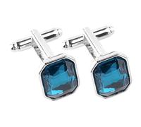 WOONEKY Elegant Blue Rhinestone Cufflinks for Men, 1 Pair Highly Polished Alloy Sleeve Buttons for Business Wear and Formal Occasions
