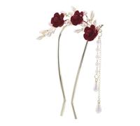 WOONEKY Elegant U Shaped Decorative Hair Stick with Pearl and Rose Tassels Handmade Bridal Hair Accessories for Weddings and Special Occasions Unique Asian Hairpin for Women