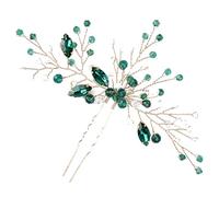 WOONEKY Elegant U Shaped Rhinestone Hairpin for Brides Handmade Emerald Green Hair Bun Pin Wedding Hair Jewelry Accessory for Bridal Engagement and Special Occasions