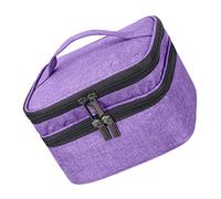 WOONEKY Essential Oils Carrying Case with Handle Portable Organizer Bag for Bottles Double Layer Design for Nail Polish Makeup Accessories Durable and Convenient Storage Pouch Purple