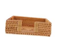 WOONEKY Hand Woven Rustic Rattan Napkin Box Square Tissue Paper Storage Case with Delicate Weaving Texture Multi-use Desktop Organizer Tray for Kitchen Bar Cafe Restaurant Office