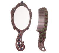 WOONEKY Handheld Makeup Mirror Set Vintage with Alloy Frame and Silver Mirror with Comb for Gym and School Use for Girls and Women