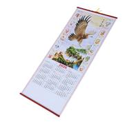 WOONEKY Lunar Year Horse Wall Calendar Faux Rattan Hanging Scroll with Chinese Zodiac Dates and Lunar Schedule for Cultural Home Decor and Space-saving Planning