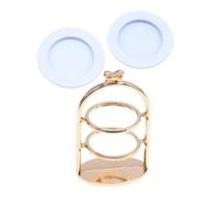 WOONEKY Metal Miniature Dollhouse Dessert Holder Cake Stand with Tray Stable and Realistic Metal Food Display for Dollhouse Kitchen Decoration and Food Accessories