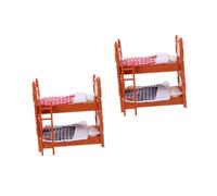 WOONEKY Mini Dollhouse Double Bed Simulation Furniture with Mattress for Dollhouse Bedroom Accessory, Miniature Bunk Bed Model for Pretend Play and Decoration