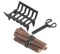 WOONEKY Mini Firewood Rack with Small Tong for Mini House Accessories Black Vintage Style Dollhouse Fireplace Scene Prop Realistic Lifelike Decoration for Collectors and Photo Shoots