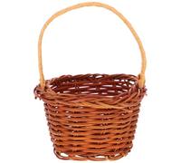 WOONEKY Mini Woven round Basket with Handle Small Rustic Rattan Handheld Basket for Dollhouse Decor Easter Party Favors Desktop Micro Landscape Storage