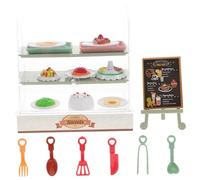 WOONEKY Miniature Dollhouse Bakery Set with Realistic Cake Display Cabinet and Miniature Food Accessories Plastic Baked Goods Display for Doll House Decoration Educational for Boys and