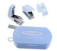 WOONEKY Multi-Function Scrapbook Tool Kit with Stapler Tape Dispenser and Puncher Portable Blue Handheld Craft Stapler for Office School Supplies Learning