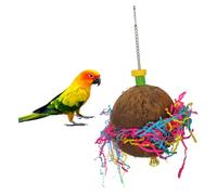 WOONEKY Natural Coconut Shell Parrot Colorful Hanging Chew Swing for Birds Cage Climbing and Foraging Play Safe Eco Friendly Material for Budgies Conures Cockatiels and Lovebirds