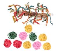 WOONEKY Natural Wooden Bird Chew with Rattan Balls for Macaws and Cockatoos Hanging Block Kit for Beak Trimming and Foraging Easy to Install Cage Accessories for Parrots and Budgies