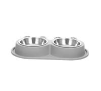 WOONEKY No Spill Double Pet Feeder Bowl with Moat Non-slip Stainless Steel Cat Food Water Dish for Small Medium Cats and Dogs Plastic Base Indoor Outdoor Feeding