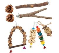 WOONEKY Perch Stand with Chewing for Parakeets and Parrots Movable Non Slip Hooks Multifunctional Playground Accessory for Cage Exercise and Beak Care Random Color