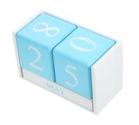 WOONEKY Perpetual Wooden Block Calendar Desk Accessory Reusable Office Calendar Blocks Stylish Home Decoration White Blue European Style
