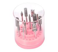 WOONEKY Pink Nail Bit Holder Stand with Plastic Storage Box for Manicure Drill Bits Organizer Protects and Keeps Nail Drill Accessories Tidy for Professional and Home Use