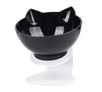 WOONEKY Plastic Cat Feeder Neck Guard with Tilted Design Spill Single Pet Bowl with Adorable Cat Ear Shape Black Food and Water Dish Stable and Easy to Clean