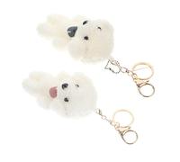 WOONEKY Plush Puppy Dog Keychain with Gold Ring, Fluffy Cartoon Dog Keychain Bag Charm for Couples and Friends, 2pcs Pink and Green Heart Backpack Hanging Decor