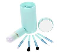 WOONEKY Portable Makeup Brush Kit with Mirror Blusher Powder Applicator Set for Women Durable and Travel-friendly Clear Water Blue Color Premium Synthetic Bristles