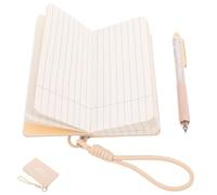 WOONEKY Portable Pocket Notebook with Pen and Lanyard, Small Cream Beige Hardcover Memo Notepad for Office and Travel, Quiet Pen Included, Compact Writing Pad for Journals and Notes