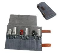 WOONEKY Professional Shear Pouch Styling Tools Bag 12-Slot Leather Hairdressing Bag for Barber Organises Scissors Combs and Clippers Rolls up Compact for Beauty Salon Use