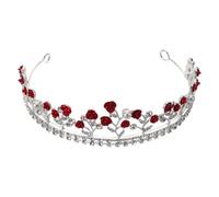 WOONEKY Red Rose Bridal Crown Headband for Women Baroque Rhinestone Tiara Hair Accessory with Adjustable Fit Handcrafted Crystal Wedding Headdress for Bride and Bachelorette Party