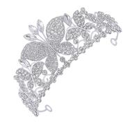 WOONEKY Rhinestone Butterfly Bridal Crown Hair Accessory Silver Tiara for Women Wedding Headpiece Bride Hair Jewelry