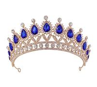 WOONEKY Rhinestone Wedding Tiara Headband Elegant Hair Jewelry for Brides Stunning Decorative Crown for Festivals Special Occasions Gold Blue
