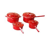 WOONEKY Scale Miniature Cookware Set Red Enamel Kitchen Pots and Pans for Dollhouse Decoration Realistic and Mini Kitchen Accessories for Pretend Play
