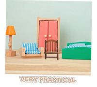 WOONEKY Scale Vintage Wooden Rocking Chair Miniature Furniture for Dollhouse Decoration with Realistic Rocking Motion European Style Retro Design Caramel Color Chair Model Ornament