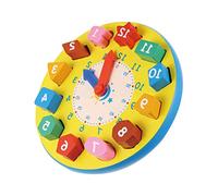 WOONEKY Shape Number Clock Wooden Educational for Preschool Geometric Design Enhances Concept Cognitive Skills for Learning