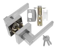 WOONEKY Silent Three-Rod Aluminum Door Lock with Keyed Square Handle Noiseless Privacy Security for Bedroom Bathroom Home Office Interior Doors Classic Stylish Design in Silver
