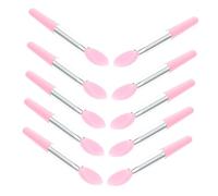 WOONEKY Silicone Lip Brush and Cream Eyeshadow Stick Set 10pcs Pink Head with Silver Handle Makeup Applicators for Women Lipstick Gel and Eyeshadow Application