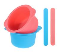 WOONEKY Silicone Wax Melting Bowl Set 4pcs with Nonstick Wax Warmer Liners 400Ml Blue and Pink Bowls with Matching Mixing Sticks for Facial Mask and Beauty Waxing
