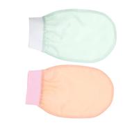 WOONEKY Silk-like Exfoliating Gloves for Body Scrubbing Dead Skin Removal Soft Massage Mitts in Green Pink Lightweight Shower Bath Gloves for Smooth Skin Cleaning and Relaxing