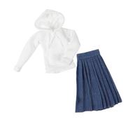 WOONEKY Small Doll Sweatshirt Dress for Dolls Adorable Mini Costume with White Hoodie and Blue Pleated Skirt Easy to Wear Soft Decorative Accessory for Playtime
