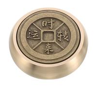 WOONEKY Solid Brass round Paperweight with Ruler Traditional Chinese Calligraphy Desk Accessory for Office and Home Heavy Brass Paperweights for Holding Paper Flat