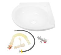 WOONEKY Space-Saving Wall Mount Utility Sink Plastic Triangular Corner Washbasin with Drain Pipe and Faucet for Office Home Hotel Restrooms