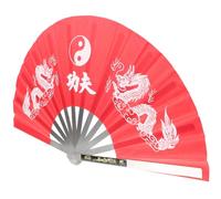 WOONEKY Stainless Steel Tai Chi Fan Folding Hand Fan Lightweight Kung Fu for Dance Martial Party Decoration Red