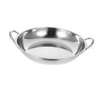 WOONEKY Stainless Steel Wok and Korean Ramen Pot 30cm Flat Bottom Small Cooking Pan for Home Kitchen and Restaurant Use