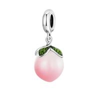 WOONEKY Sterling Silver Peach Pendant Charm for Bracelet Necklace, Pink Enamel Realistic Fruit Jewelry Finding, Single S925 Pendant Accessory for Women