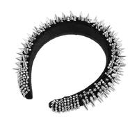 WOONEKY Studded Spiked Headband for Women White Crystal Rhinestones, Thick Padded Punk Hair Accessory for Halloween Party and Cosplay